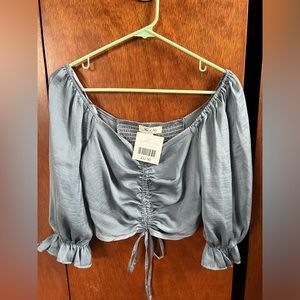 She + Sky Off Shoulder Ruched Crop Top